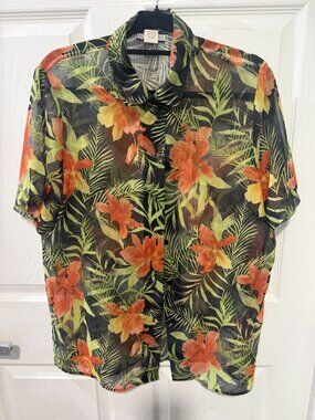 Notation Size Medium (M) Tropical Floral Print Short Sleeve Button-Up Shirt